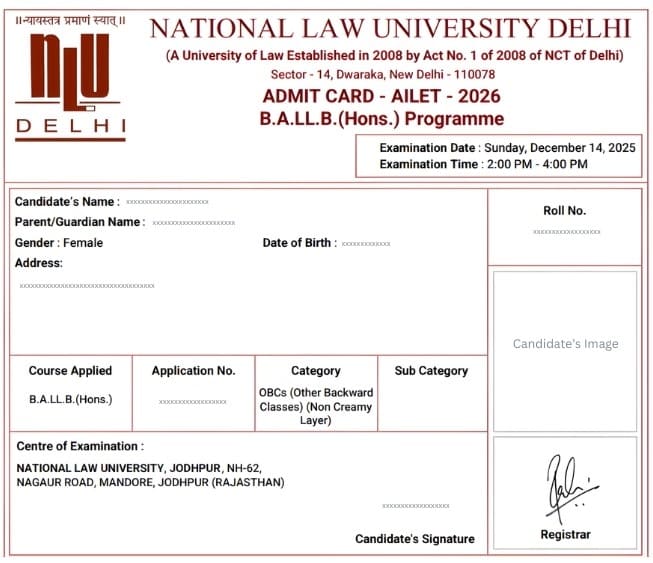 AILET 2026 admit card